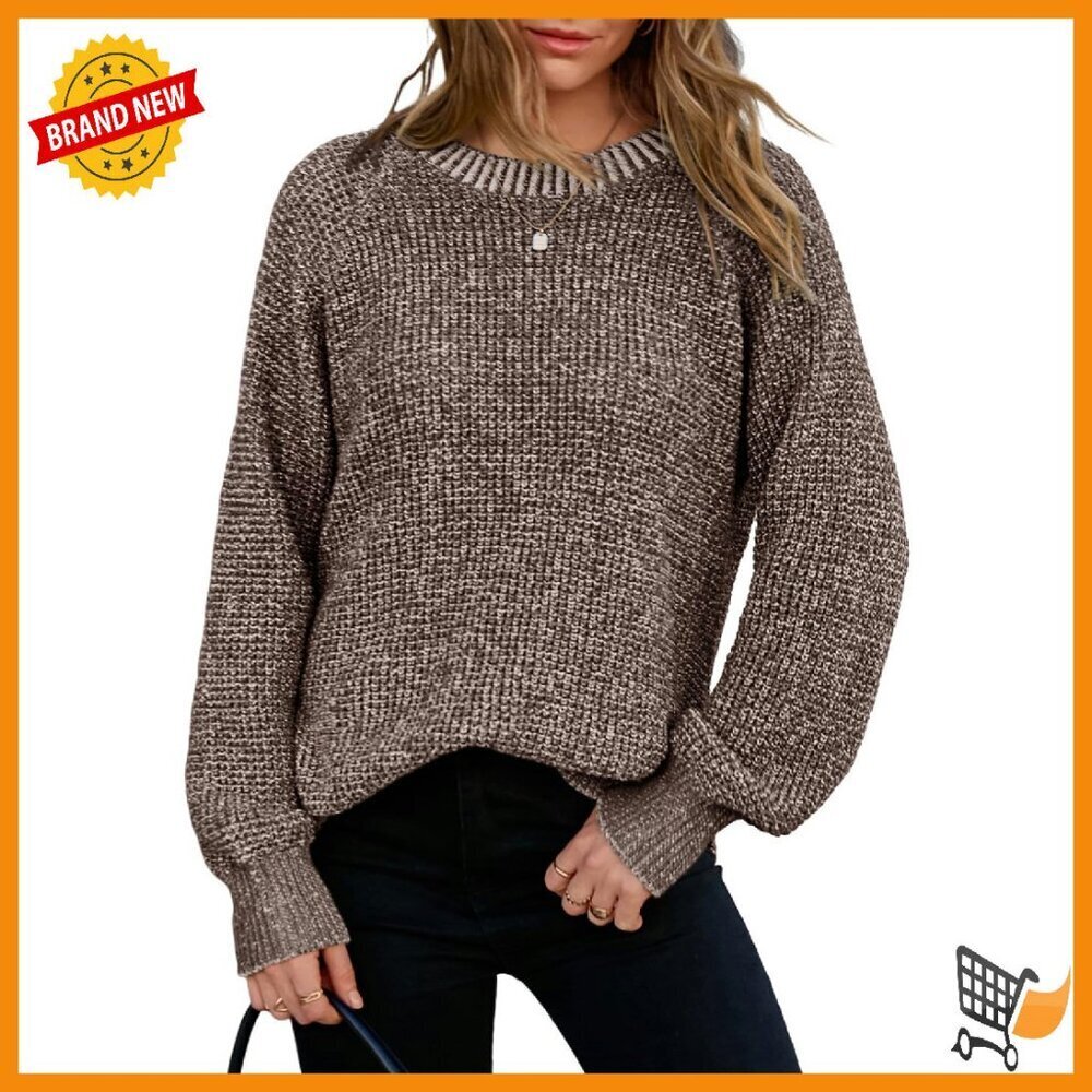 Oversized Chunky Knit Pullover Sweater Women's Winter Cozy Waffle Crewneck